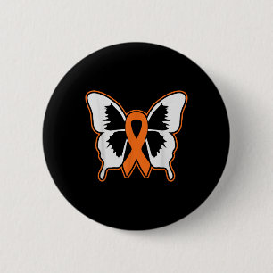 Butterfly Orange Ribbon Funny Leukaemia Awareness 6 Cm Round Badge