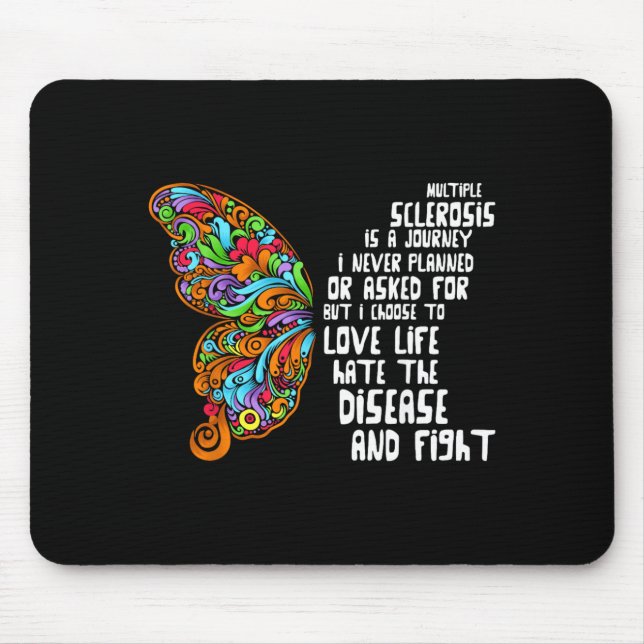 Butterfly Orange Ribbon Multiple Sclerosis Mouse Mat (Front)
