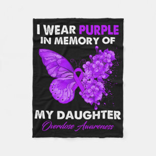 Butterfly Overdose Awareness I Wear Purple For My Fleece Blanket
