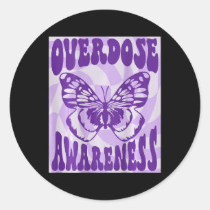 Butterfly Overdose Awareness Purple Ribbon Classic Round Sticker