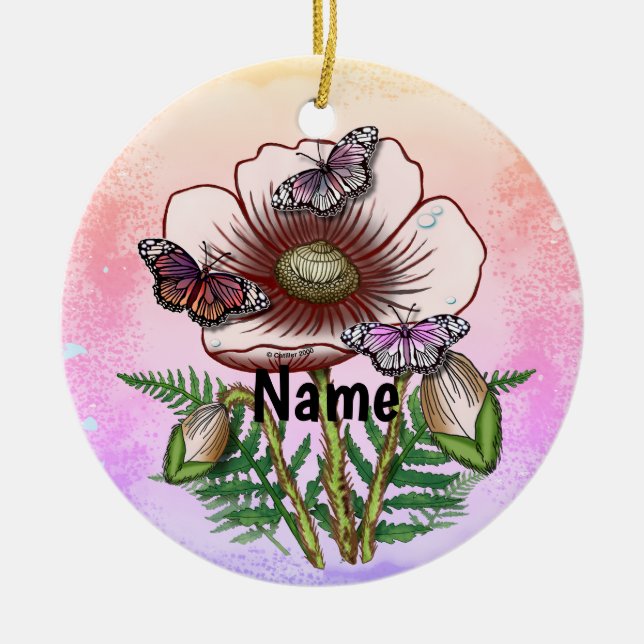 Butterfly Pale Poppy  Ceramic Tree Decoration (Front)