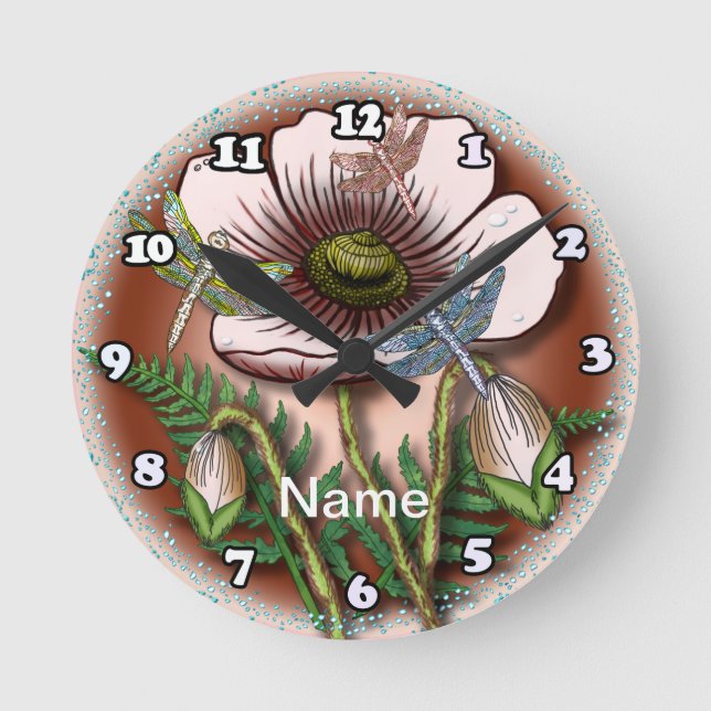 Butterfly pale Poppy  Round Clock (Front)