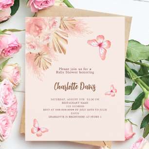 Butterfly pampas budget Baby Shower invitation