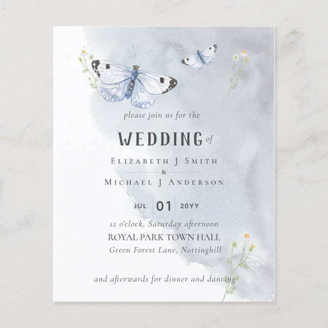 Butterfly Paradise Dusty Blue Wedding Flyer (Front)