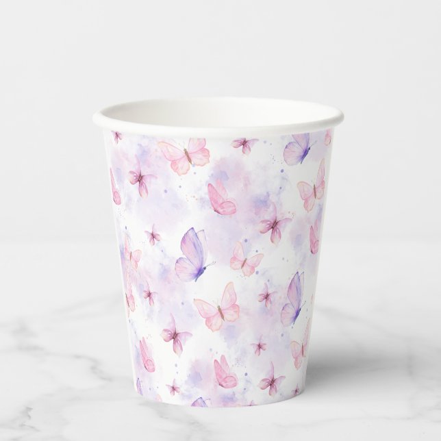 Butterfly Party Paper Cups Purple and Pink (Front)
