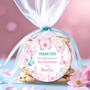 Butterfly Party Pink Floral Summer Girl Birthday Classic Round Sticker