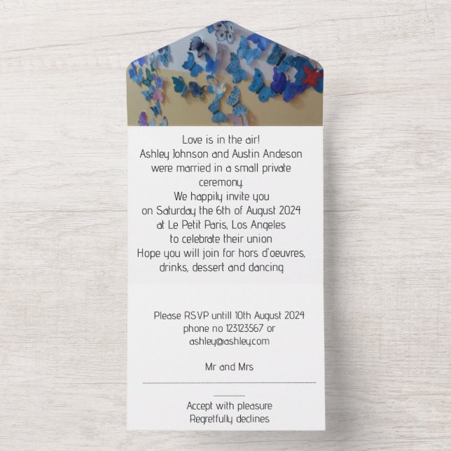 Butterfly party wedding invitation all in one (Inside)