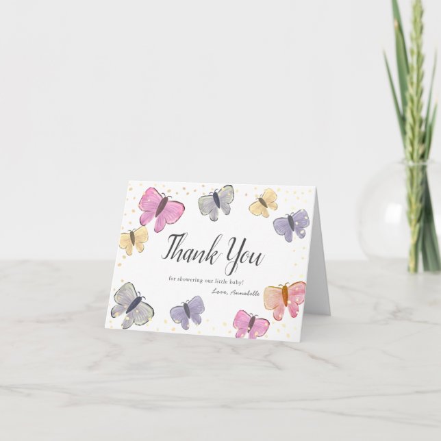 Butterfly Pastel Colour Baby Shower Thank You Card (Front)