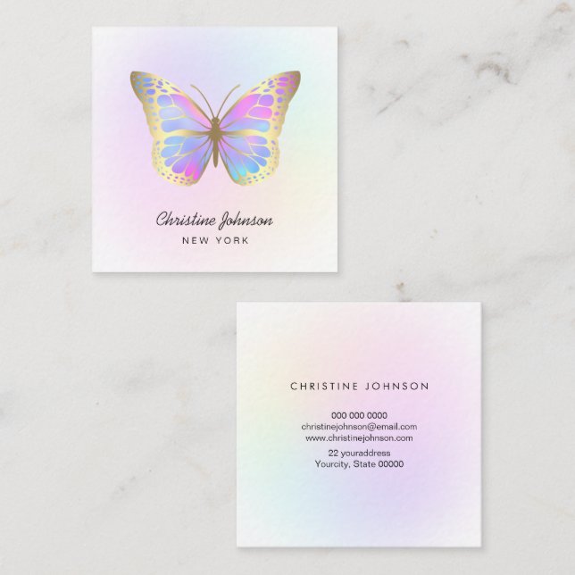 butterfly pastel colours logo square business card (Front/Back)