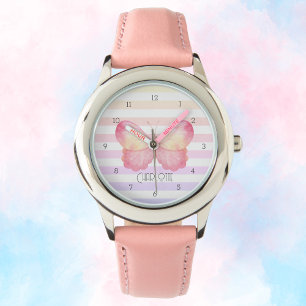 Butterfly Pastel Stripes Charm Pattern Watch
