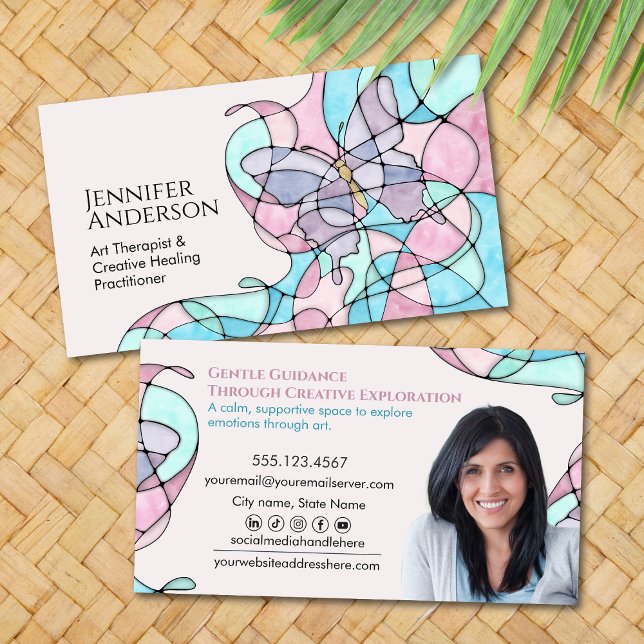 Butterfly Pastel Watercolor Art Therapist Business Card (Creator Uploaded)