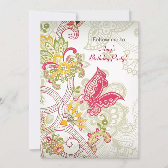 Butterfly Patch Birthday Invitation (Front)