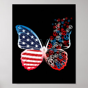 Butterfly Patriotic Peace Signs 4th Of July Us Fla