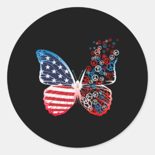 Butterfly Patriotic Peace Signs 4th Of July Us Fla Classic Round Sticker