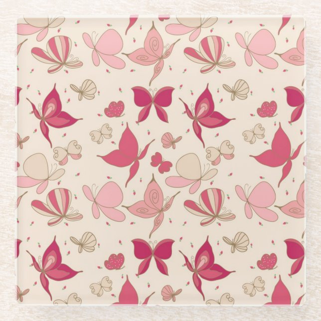 butterfly pattern 3 glass coaster (Front)
