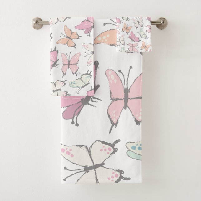 Butterfly Pattern Bath Towel Set (Insitu)
