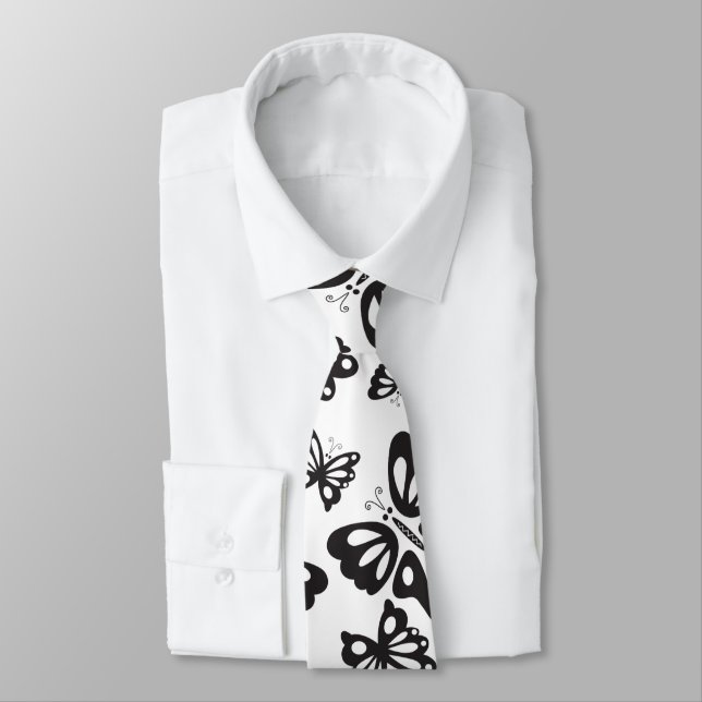 Butterfly Pattern - Black and White Tie (Tied)