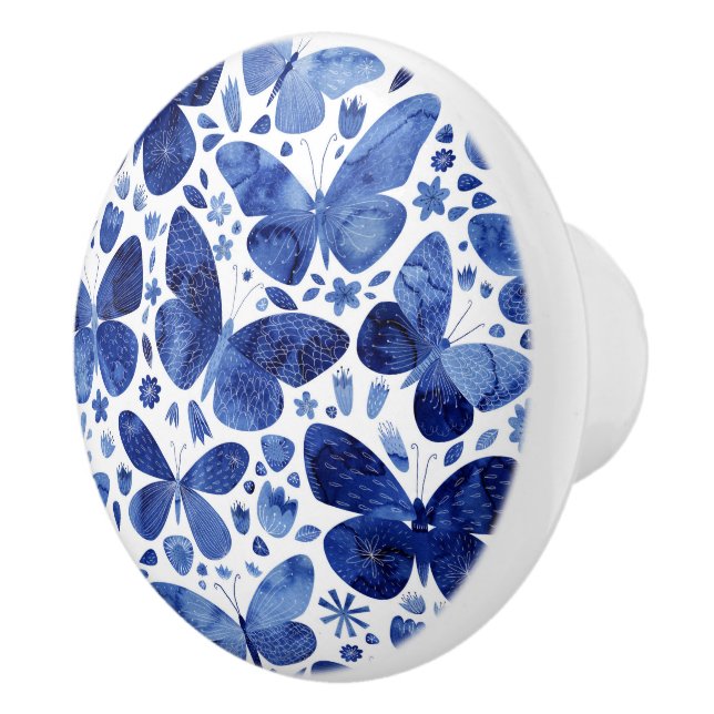 Butterfly Pattern Blue Watercolor Ceramic Knob (Right)