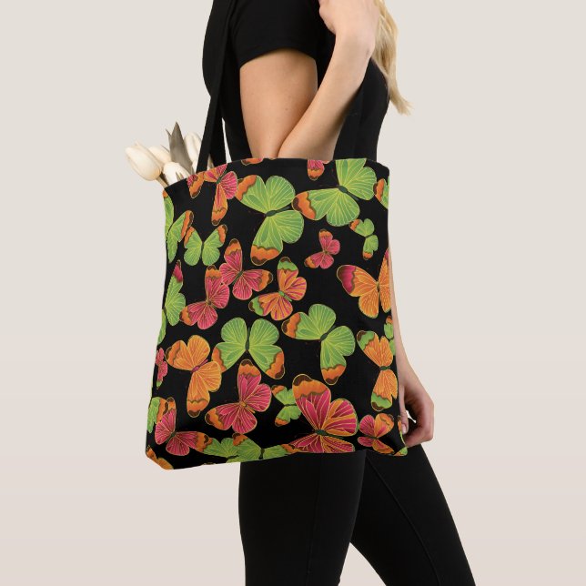 Butterfly Pattern Colourful Tote Bag (Close Up)