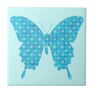 Butterfly, pattern in blue, turquoise, white tile
