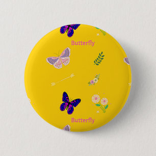 Butterfly pattern on yellow 6 cm round badge