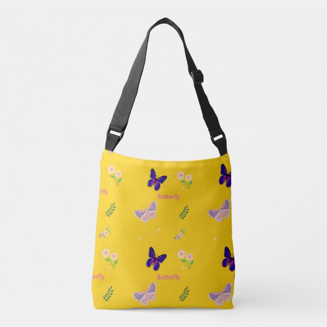 Butterfly pattern on yellow crossbody bag (Front)