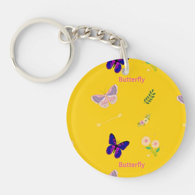 Butterfly pattern on yellow key ring (Front)