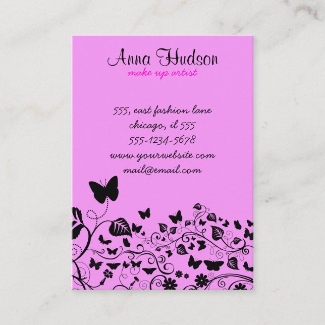 Butterfly Pattern, Pattern Of Butterflies, Pink Business Card (Front)