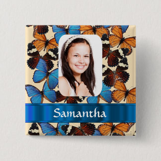 Butterfly pattern photo template 15 cm square badge