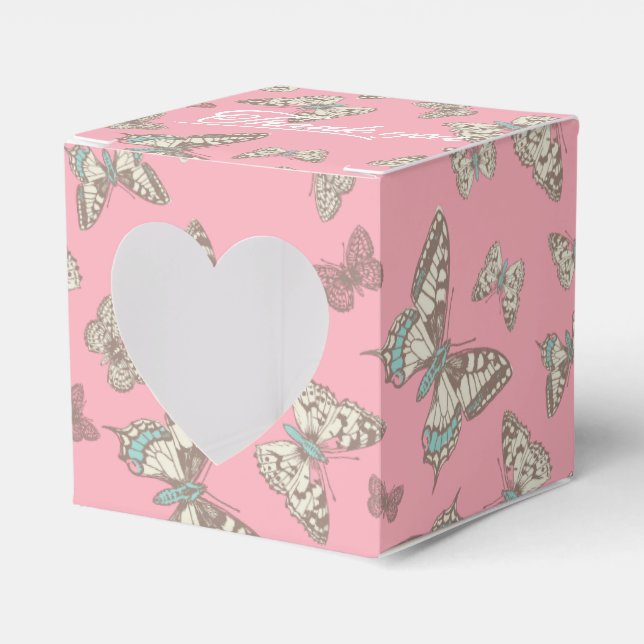 Butterfly pattern pink thank you wedding favour bo favour box (Front Side)
