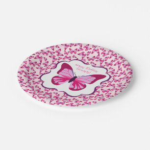 Butterfly Pattern Pretty Pink Purple Paper Plate