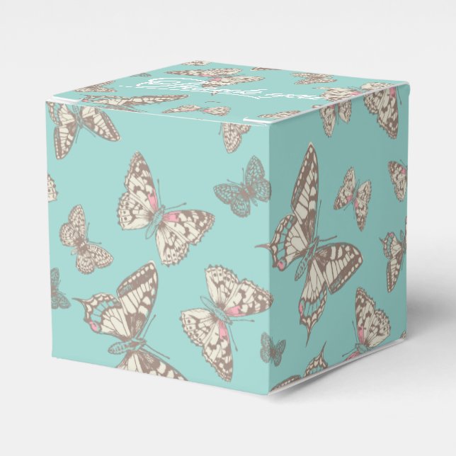 Butterfly pattern teal thank you wedding favour bo box (Front Side)