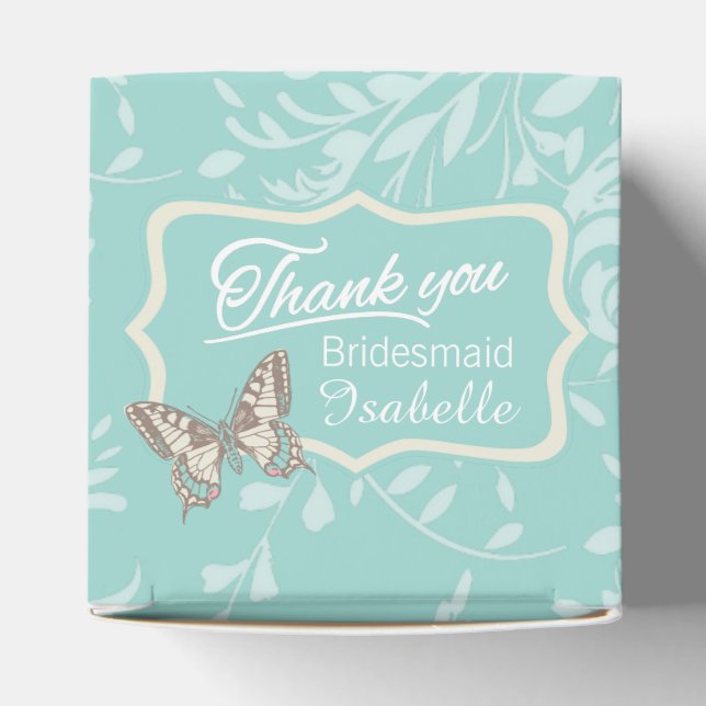 Butterfly pattern teal thank you wedding favour bo favour box (Top)