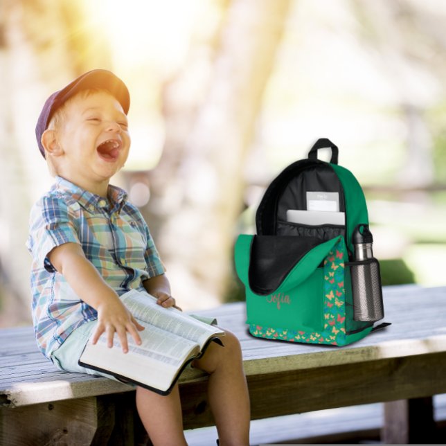 Butterfly pattern turquoise purple green name printed backpack (Creator Uploaded)