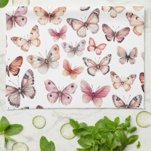 Butterfly Pattern Watercolor Elegant Pretty Gift Tea Towel