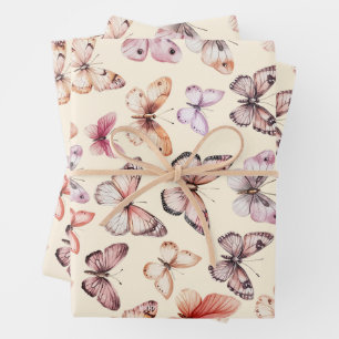 Butterfly Pattern Watercolor Elegant Pretty Gift Wrapping Paper Sheet