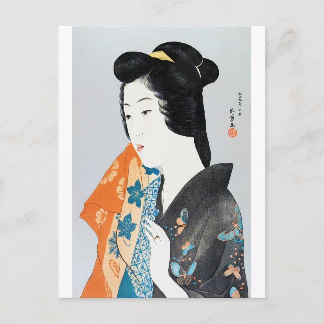 Butterfly-patterned Kimono, Goyō Hashiguchi Postcard (Front)