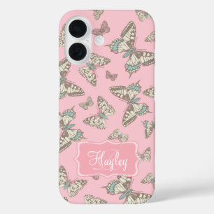 Butterfly patterned pink name  iPhone 16 case