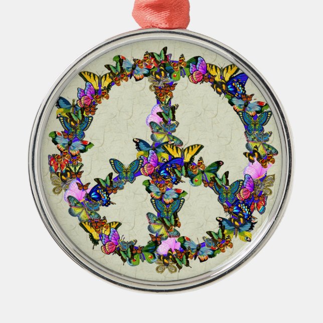 Butterfly Peace Symbol Metal Tree Decoration (Front)