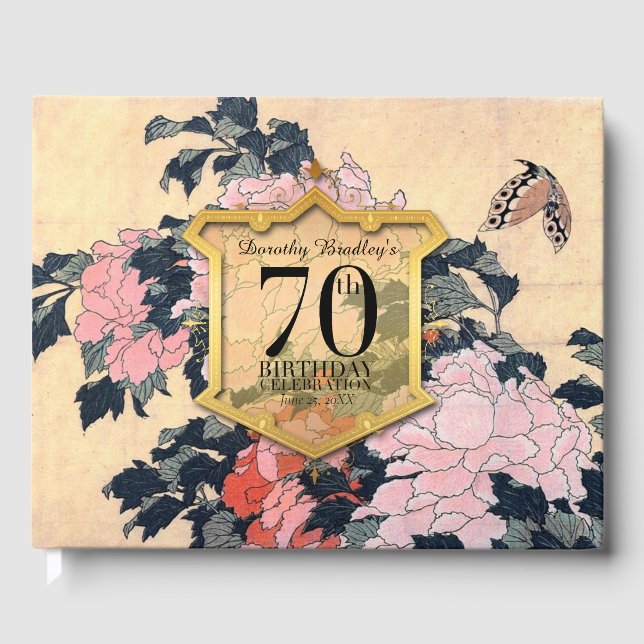 Butterfly Peonies 70th Birthday Celebration Guest  Guest Book (Front)