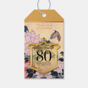 Butterfly Peonies 80th Birthday Thank You GTag Gift Tags