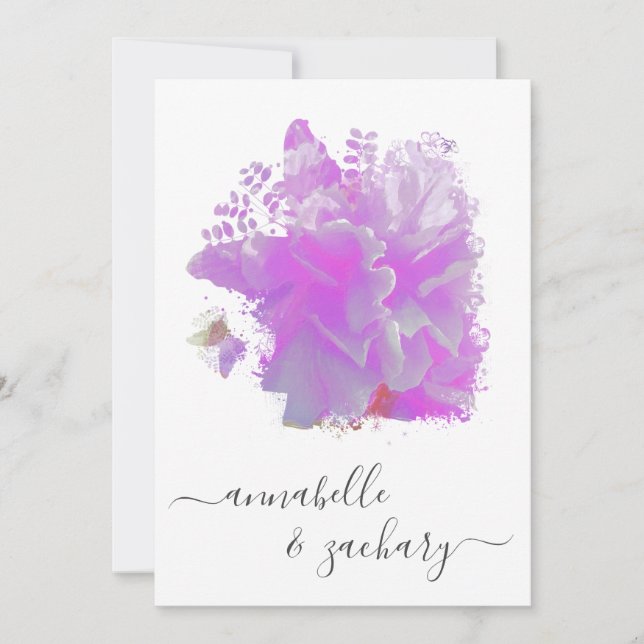 *~* Butterfly Peony Floral RSVP -  QR AR3 Wedding  Invitation (Front)