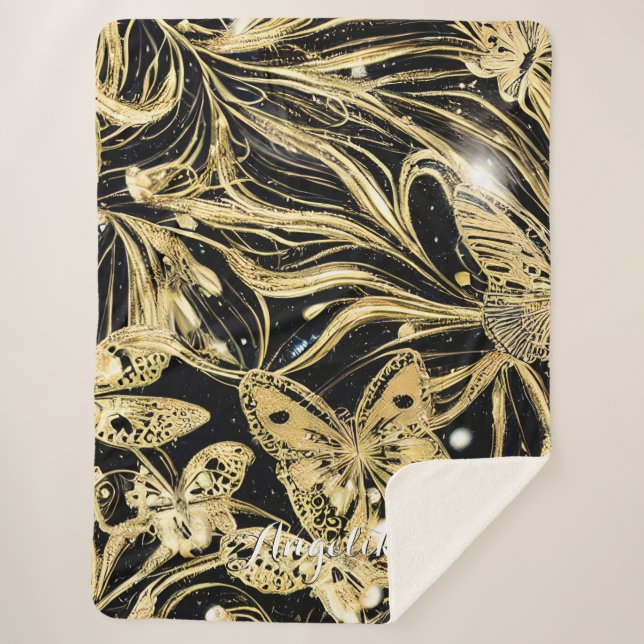 Butterfly Personalised Name Sherpa Blanket (Front)