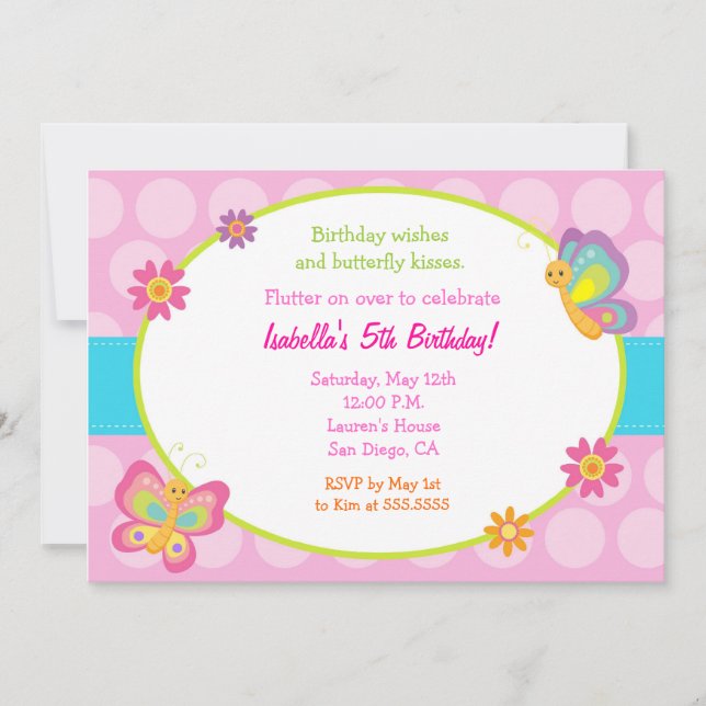 Butterfly Photo Birthday Invitation (Front)
