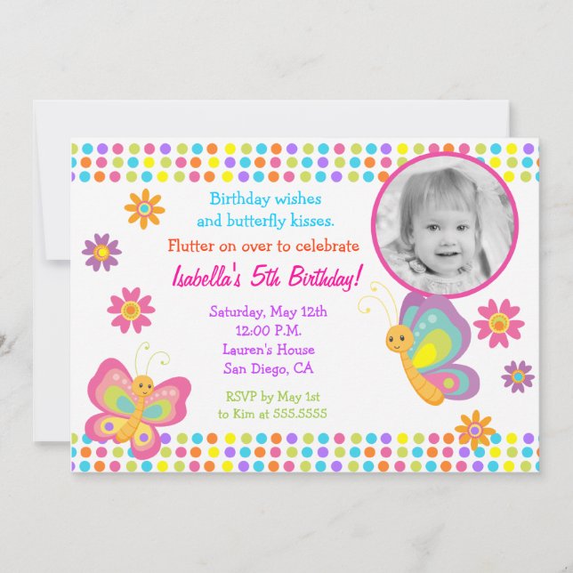 Butterfly Photo Birthday Invitation (Front)