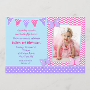 Butterfly Photo Birthday Invitations