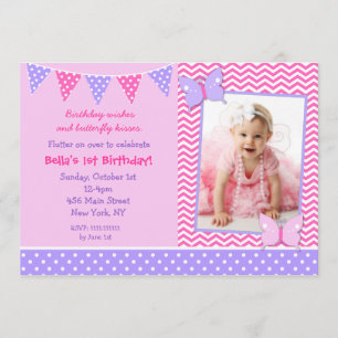 Butterfly Photo Birthday Party Invitations