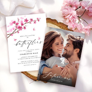 Butterfly Photo Cherry Blossoms Pink Bridal Shower Invitation