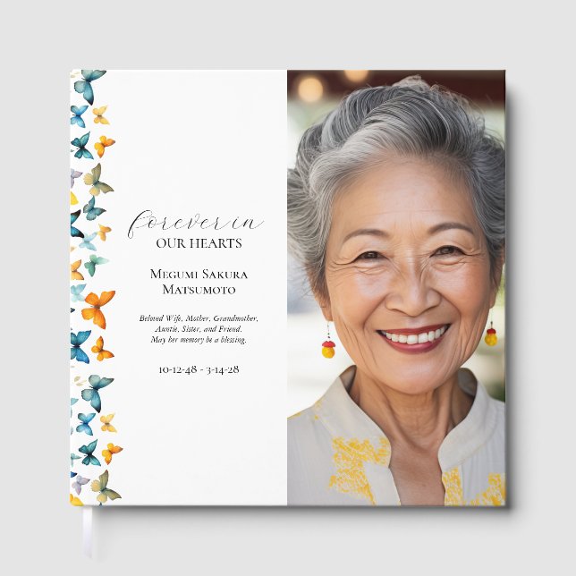 Butterfly Photo Funeral Guest Book (Front)
