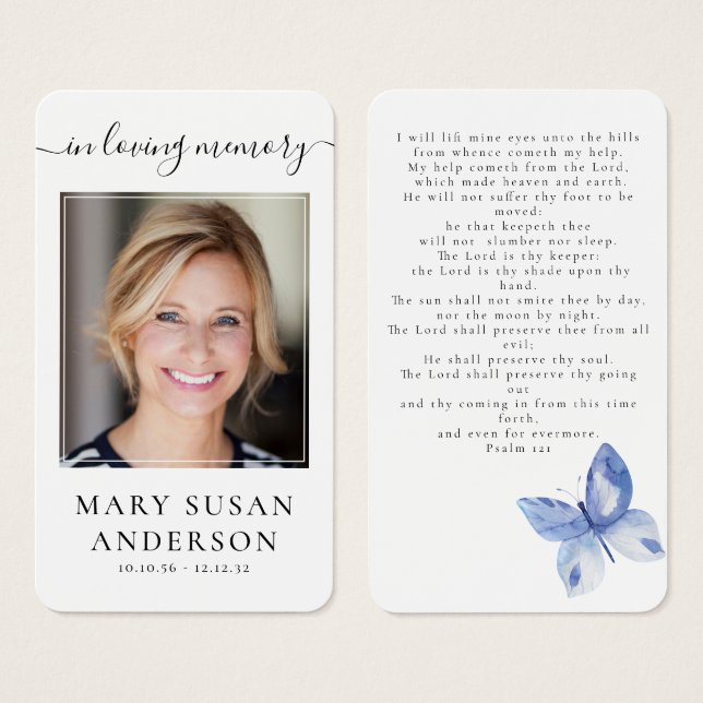 Butterfly Photo Funeral Memorial Prayer Card (Front & Back)